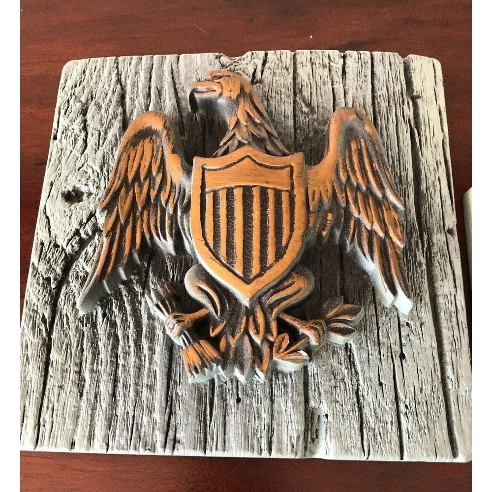 Wall Art Plaques Americana Liberty Bell & Eagle Set 2 Vintage Chalkware Colonial